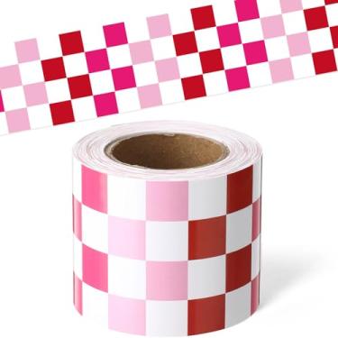 Imagem de Fuutreo Bordas de quadro de avisos de 10 metros para o dia dos namorados, romântico, vermelho, rosa, padrão quadriculado, corte, quadro-negro, decoração de parede para escola primária, sala de aula