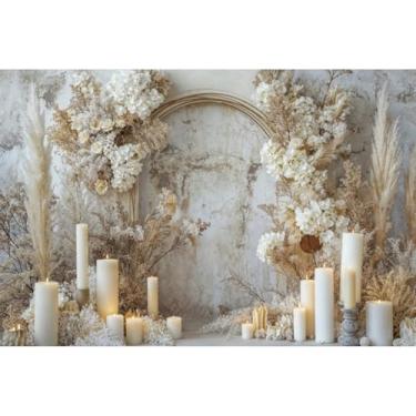 Imagem de YongFoto Boho Vintage Cenário de parede para quarto, 2,4 x 2 m, elegante, arco de grama dos pampas, flores brancas, fundo fotográfico, chá de panela, banner, festa de casamento, decoração de quarto