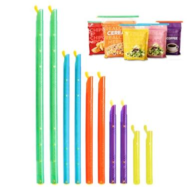 Imagem de Clipe selador de bolsa, pacote com 10 clipes de alimentos, clipes duráveis e reutilizáveis, sacos de alimentos herméticos, conjunto inclui: 29 cm verde, 22,5 cm azul, 18,5 cm laranja, 13 cm roxo, 9 cm