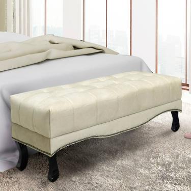 Imagem de Recamier 1,95m Com Pés Luis Xv E Capitonê Em Tecido Veludo Vicenza - Lucadi Bege