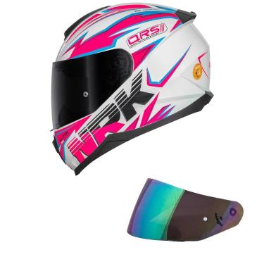 Imagem de Capacete Norisk Razor Ghost Branco e Rosa Mais Viseira Camaleão
