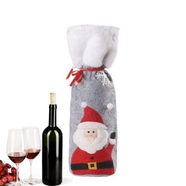 Imagem de Saco Para Garrafa De Vinho De Natal - Decoração Para Festas Reutilizável Com Cordão De Fecho,Capas Para Garrafas De Vinho Festivas - Para Casamento Aniversário Festa Ano Novo Reunião Familiar