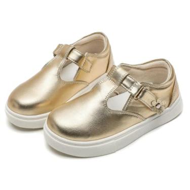 Imagem de kkdom Tênis Mary Jane com tira em T para bebês/crianças pequenas, Dourado, 12 Little Kid