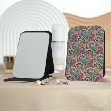 Imagem de Espelho de maquiagem portátil da série Bohemian Pattern, mini espelho de maquiagem portátil dobrável, espelho de contorno quadrado portátil vertical, adequado para todos usarem em várias ocasiões