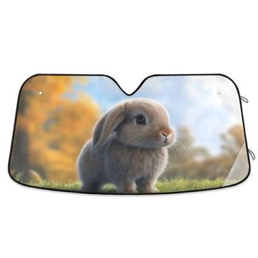 Imagem de Guarda-sol de carro verde personalizado adorável coelho jardim para para-brisa dobrável universal carro sombra para-brisa frontal impressão animal automotivo S, 134,6 cm x 59,7 cm