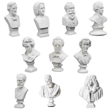 Imagem de LAGOM HOUSE Conjunto de 10 peças de estátua clássica de busto grego de compositores musicais, escultura de artista famoso barroco a romântico, estatuetas colecionáveis (7 cm escultura de busto x 10P)