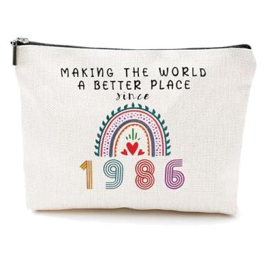 Imagem de IASINN Presentes de aniversário de 60 anos para mulheres, organizador de bolsa de cosméticos elegante para mãe, avó, tia - bolsa de maquiagem de viagem nascida em 1966, ideias de presente de