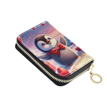 Imagem de Carteira feminina minimalista com zíper fofa, porta-cartões, bloqueio RFID, fofo, pinguim, amor, moeda, bolsa, com zíper