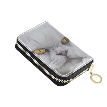 Imagem de Carteira feminina animal com zíper e bloqueio de RFID, porta-cartões de crédito, desenho animado, gato, gatinho, branco, porta-moedas com zíper