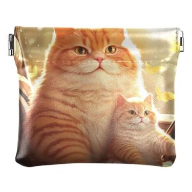 Imagem de Bolsa de moedas engraçada com trevos de caveira fofa para mulheres, bolsa de couro para presente, porta-cartões, Gato gordo laranja fofo, one size, Minimalista moderno