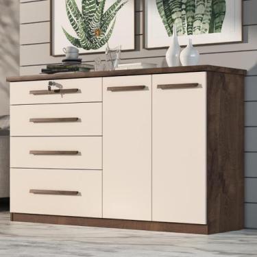 Imagem de Comoda Mariah 4 Gavetas 2 Portas Com Chave - Tonielque Móveis, Chocola