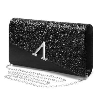 Imagem de BVEOGMRO Bolsa feminina para noite, formal, clutch com glitter, bolsas transversais para festa de casamento, formatura, Preto