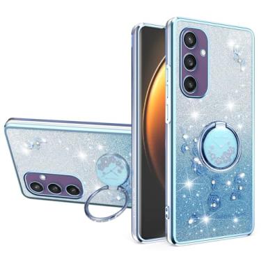 Imagem de MRRSIWEI Capa com glitter para Samsung Galaxy S25 FE (não para S25), capa de luxo com flores brilhantes brilhantes à prova de choque para mulheres e meninas com suporte de anel para Samsung Galaxy S25