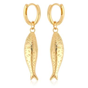 Imagem de Mikovivi Brincos Pendurados Peixe Dourado, Brincos Argola em Formato Gota de Peixe Pequeno Acessórios de Joias Moda Praia e Verão para Mulheres