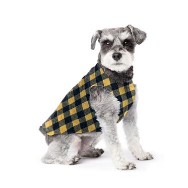 Imagem de Gold Paw Casaco de lã elástica para cães, suéter elástico para animais de estimação, pulôver lavável na máquina para inverno e outono, xadrez de búfalo dourado, 10