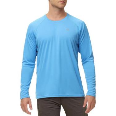 Imagem de Rash Guard Ewedoos de manga comprida UPF 50+, azul de secagem rápida