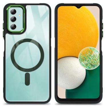 Imagem de YZB Capa magnética para celular Samsung Galaxy A14-5G, transparente/verde | Compatível com MagSafe | Traseira resistente a arranhões | Proteção à prova de choque de nível militar - Capa fina para