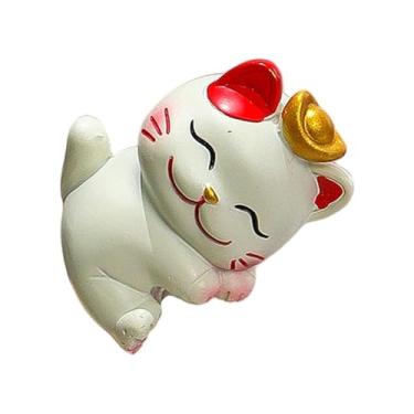 Imagem de Bothyi Pequena estatueta de gato da sorte para decoração de mesa, divertida e fofa, para painel de carro, tela de navegação, TV ou, Style a