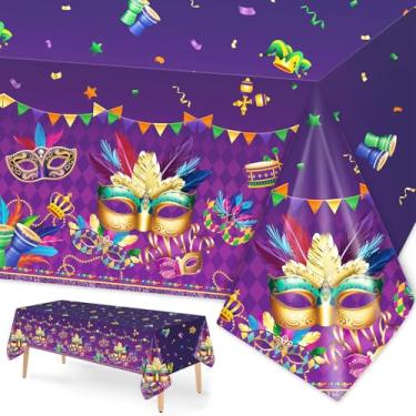 Imagem de PHOGARY 3 peças de toalha de mesa de carnaval para decorações de carnaval, toalhas de mesa de baile de máscaras de festa de dança descartável plástico retangular roxo para artigos de festa de carnaval