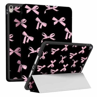 Imagem de RQYDYZMJ Capa para iPad 9ª/8ª/7ª geração (2021/2020/2019) 10,2 polegadas, hibernar/despertar automático, suporte inteligente com três dobras, à prova de choque, para mulheres e meninas (laço preto e