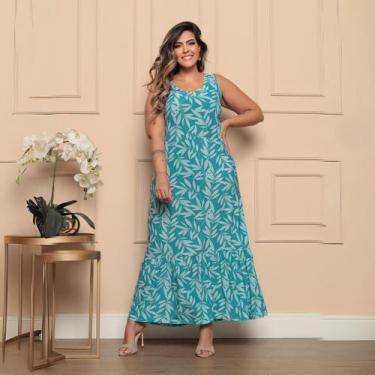 Imagem de Vestido Longo Plus Size Estampado Regata Com Babado Estampa Sortida - 