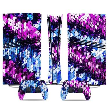 Imagem de Película de decalque para disco Ps5, capa adesiva de vinil de corpo inteiro para console e controle PlayStation 5 (edição de disco PS5, Blue Lightning) (purpurina preta roxa, PS5 Pro Digital)