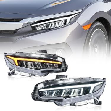 Imagem de Archaic Conjunto de faróis de LED compatível com Honda Civic de 10ª geração 2016-2021 Sedan/Coupe/Hatchback/Tipo R, faróis com sequencial, DRL animado, par