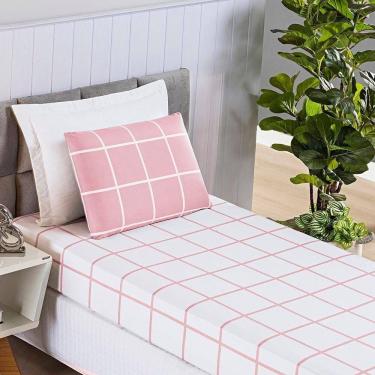 Imagem de Jogo De Lençol Minimalista Solteiro 2 Peças Percal 200 Fios Quadriculado - Rosa - 100% Poliéster
