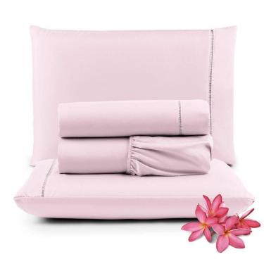 Imagem de Jogo Cama Lençol Unique Casal Padrão 400 Fios Ponto Palito 4 Peças - Rosa