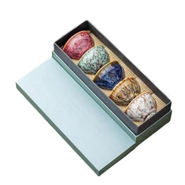 Imagem de Conjunto de chá de cerâmica chinesa, conjunto de xícara de chá de cerâmica chinesa de 118 ml, embalagem de caixa de presente projetada (5 xícaras multicoloridas)