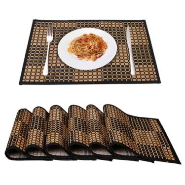 Imagem de Conjunto de 6 jogos americanos para mesa de jantar, tapetes de bambu para decoração de mesa de cozinha, tapetes de mesa resistentes ao calor e antiderrapantes para festas internas/externas, conjunto