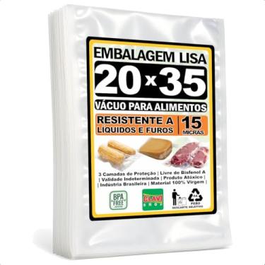 Imagem de Saco a Vácuo Liso Sem Ranhuras [20x35 cm] [15 Micras] [500 Unidades] - Para Seladora de Câmara e Bico - Embalagem Profissional Resistente Reforçada Alimentício BPA Free
