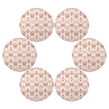 Imagem de Wassud Jogo americano conjunto de 6 tapetes de mesa redondos com laço de fita para cozinha e jantar tapetes laváveis resistentes ao calor para decoração de mesa 39 cm