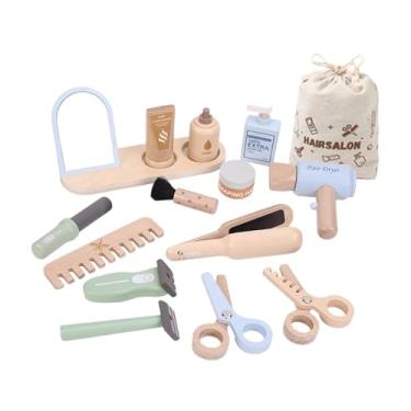 Imagem de MotiveTech Conjunto de salão de cabeleireiro de madeira para crianças, brinquedo educativo que desenvolve a coordenação fina e inclui espelho para festas.