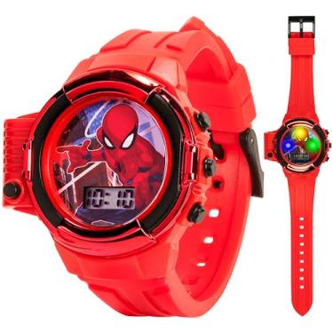 Imagem de Accutime Relógio Digital Infantil Marvel Homem-Aranha Vermelho LCD Quartzo com Lanterna e Pulseira Vermelha para Crianças (Modelo: SPD4747AZ), Vermelho, Relógio de Pulso Digital