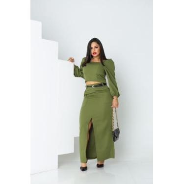 Imagem de Conjunto Alfaiataria Feminino Cropped e Saia Longa Fenda - DN Fashion,