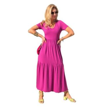 Imagem de Vestido Midi Camadas 3 Marias Verão Manga Curta Plus Size, Rosa, G1