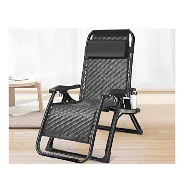 Imagem de ONDHGFBGB Cadeira reclinável para ambientes externos com travesseiro e suporte de copo, cadeira reclinável ajustável para quintal, pátio, gramado, acampamento, estrutura de aço de vime
