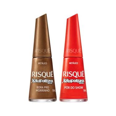Imagem de Kit Esmaltes Risqué Lolla palooza Risqué Esmalte Glitter Coloridos (Marrom + Laranja)