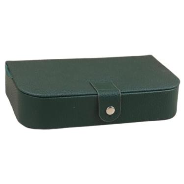 Imagem de Vaveren Estojo organizador de joias, portátil, em couro PU, ideal para viagens, para guardar anéis, pulseiras, colares e brincos, Verde