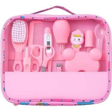 Imagem de Kit Higiene E Cuidado Para Bebê Completo Com 13 Peças Essenciais Termômetro Digital Aspirador Nasal Cortador De Unhas Tesoura Massageador De Gengiva Estojo Portátil Para Recém-Nascido (Rosa)