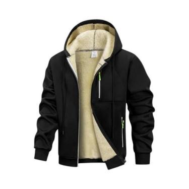 Imagem de Jaqueta Masculina De Inverno Quente Com Forro Sherpa, Capuz E Zíper, C