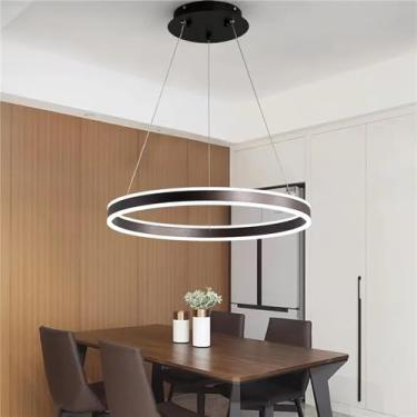 Imagem de Luminária pendente LED moderna, design circular para sala de estar, altura ajustável, dimerizável, com função de memória, lustre para quarto, cozinha e ambientes internos (Tamanho: 80 cm)