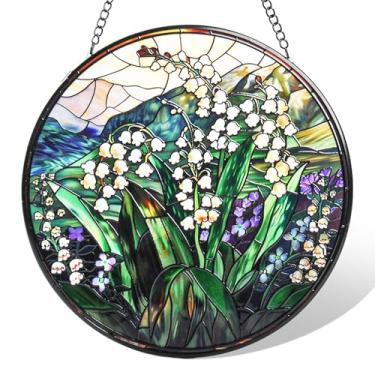 Imagem de Pendurado em janela de vidro, apanhador de sol de lírio verde branco para porta, terraço, jardim, cozinha, decoração de casa, plantas, flores, apanhadores de sol para Natal, Dia das Mães, presente de