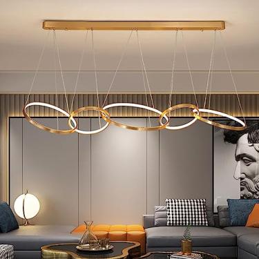 Imagem de Luminária pendente LED moderna para mesa de jantar, com intensidade regulável e controle remoto, além de design com anéis circulares para sala de estar (5 anéis).