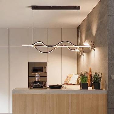 Imagem de Luminária pendente com controle remoto, design linear moderno, lustre LED, luminária pendente regulável para sala de jantar, escritório e sala de estar (100 cm de comprimento)