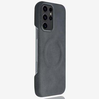 Imagem de LYJSMGZ Capa magnética para Samsung Galaxy S25 Ultra/S25 Plus/S25, capa fina de couro à prova de choque, compatível com a pele, suporta carregamento sem fio, cinza, S25 Ultra