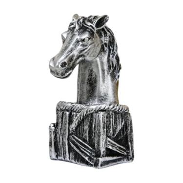Imagem de MotiveTech Escultura de resina com cabeça de cavalo para decoração de mesa, ideal para o Ano Chinês, perfeita para escritório, prateleira ou sala de estar, Preto Prateado
