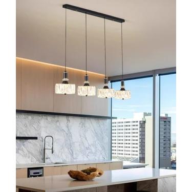 Imagem de Luminária pendente moderna de cristal K9 com LED, para mesa de jantar, com controle remoto, 3 cores de luz, dimerizável, altura ajustável, ideal para sala de estar, cozinha, ilha e quarto (4