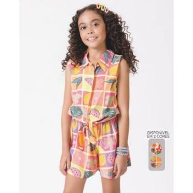 Imagem de Conjunto infantil estampado verão leve fresco estiloso - Vermelho e Amarelo - Menina 4 a 14 anos-Feminino